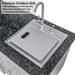 Sunstone SCPFRENCHQUARTER13.7 French Quarter Island premium sink with ABS cutting board cover installed over sink for prep space.