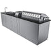 Sunstone Gulf Breeze Island Package rear view with sink, side griller, main grill, and stainless steel cabinet layout