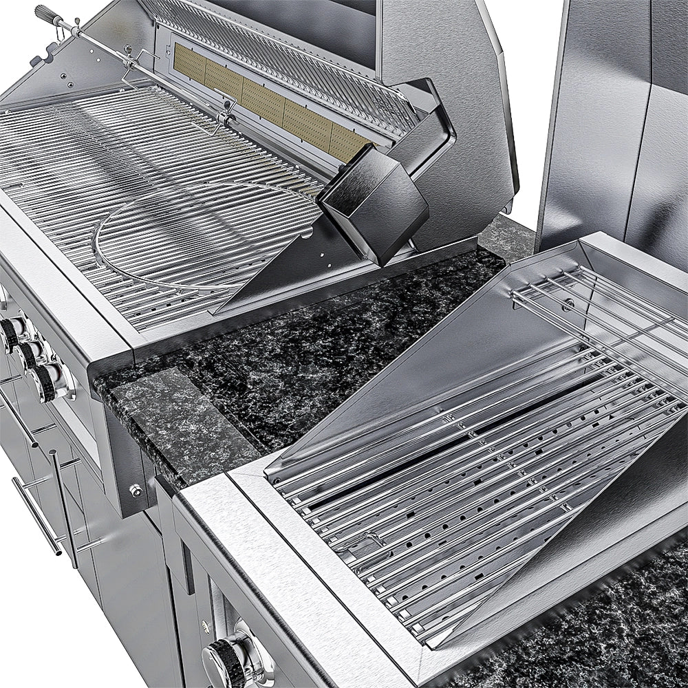 Sunstone Gulf Breeze Island Package close view of main grill and companion side griller with stainless cooking grates