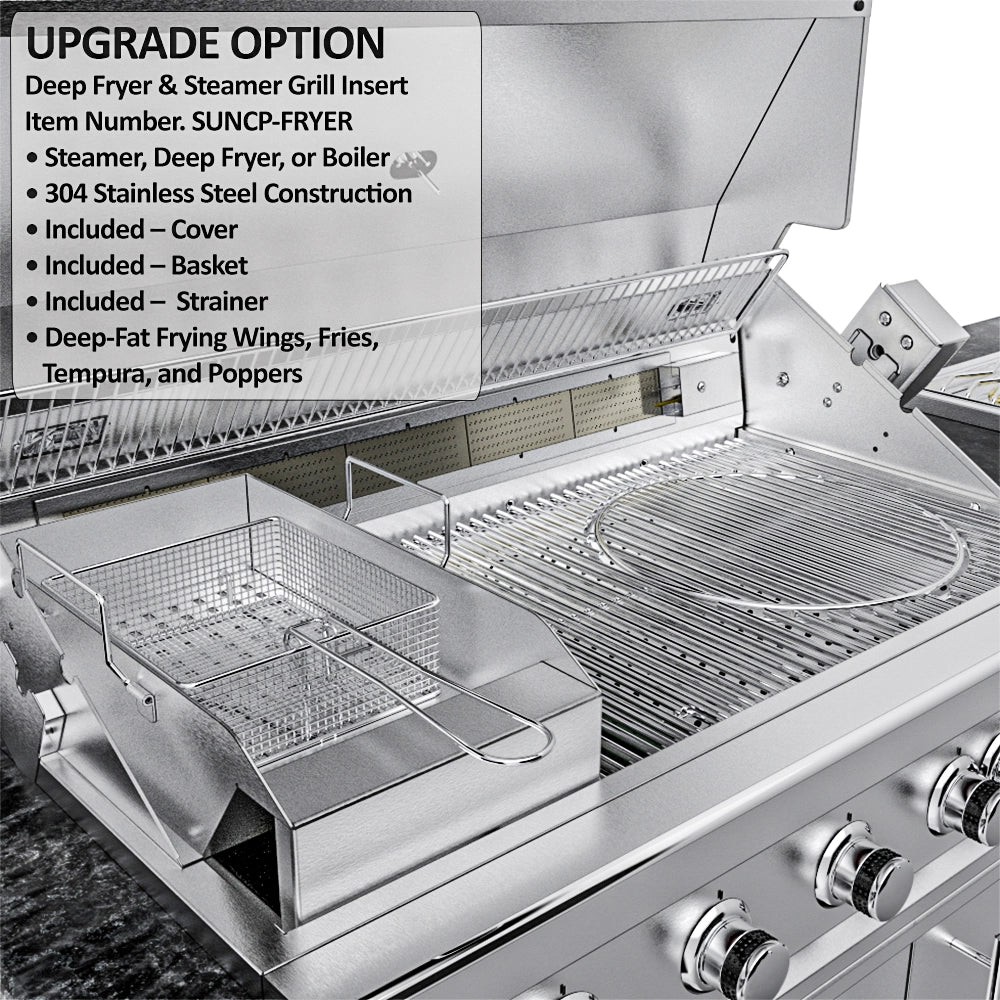 Sunstone Gulf Breeze Island Package upgrade with deep fryer and steamer grill insert, basket, and strainer