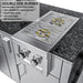 Double side burner SUN13VDB with 30,000 BTUs, LED front lights, and removable stainless steel cover for outdoor kitchen islands.