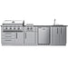 Straight-on front elevation of the Sunstone Houston 9′8″ island featuring a gas grill, side burner, refrigerator, and sink.