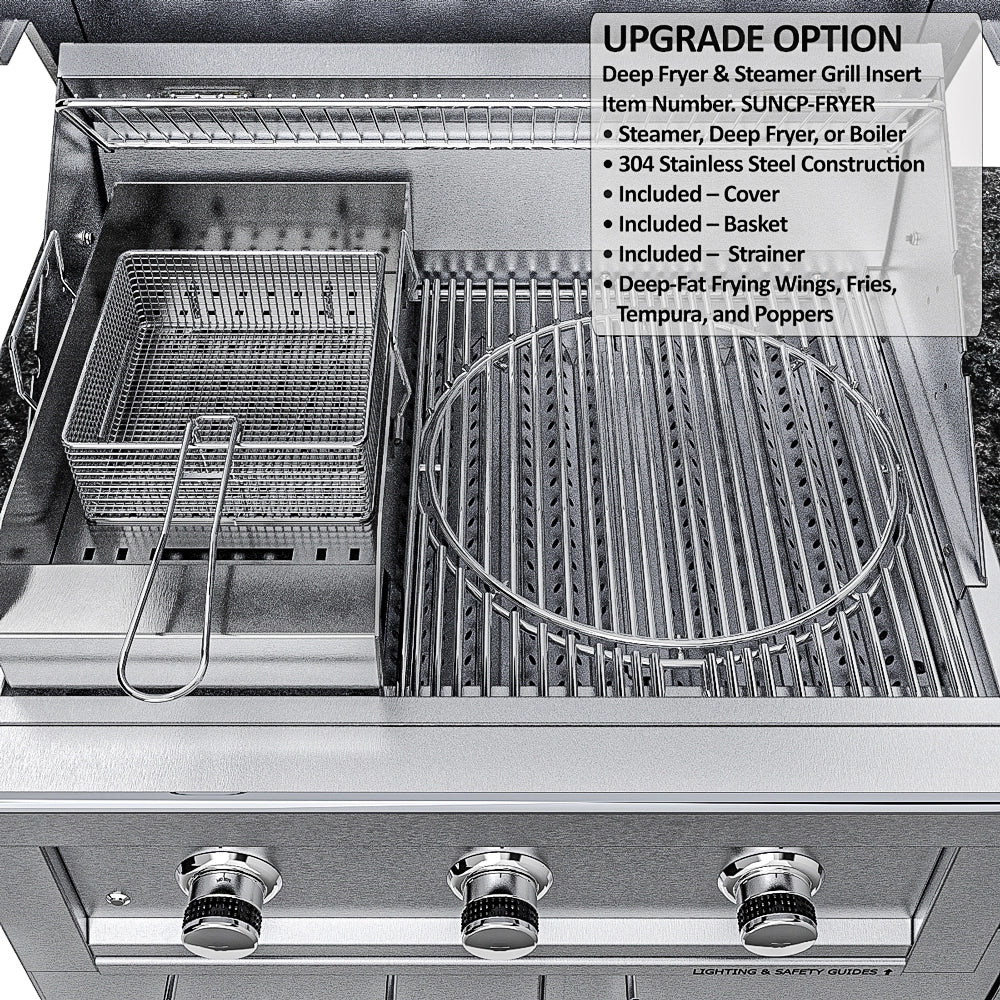 Sunstone SCPMAGNOLIA10 Magnolia ADA grill upgrade option deep fryer and steamer insert with basket inside stainless grill.