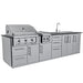 Sunstone SCPMAGNOLIA10 Magnolia ADA Kitchen Island 10 ft stainless outdoor kitchen island with Ruby grill, side burner, sink, and granite countertop.