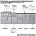 Sunstone SCPMAGNOLIA10 Magnolia 10 ft ADA kitchen island package diagram showing Ruby 3-burner grill, double side burner, sink, ice chest, and cabinet layout.