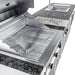Sunstone SCPMAGNOLIA10 Magnolia ADA outdoor kitchen island close-up of open grill grates with double side burner and stainless sink on granite countertop.
