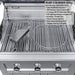 Sunstone SCPMAGNOLIA10 Magnolia ADA Kitchen Island 10 ft Ruby 3-burner stainless gas grill interior with warming rack, smoker box, and cooking grates.