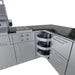 Sunstone SCPRANCHER8.10BY11 Rancher L-shaped island corner with side burner, curved corner shelves, and stainless storage drawers.
