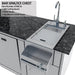 Outdoor bar sink featuring a removable ABS cutting board and drink tender station for cocktail preparation.