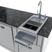 Stainless steel outdoor ice chest with dual condiment bins for chilling drinks and garnishes.