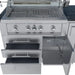 Detailed view of the Sunstone Ruby 4-burner grill with open storage drawers and propane tank slide-out cabinet.