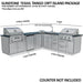 Sunstone SCPTXTANGO19 Texas Tango 19ft island package measurement graphic showing back-side dimensions and cabinet run lengths (countertop not included).