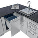 Sunstone SCPTXTANGO19 Texas Tango Outdoor Kitchen Island trash pull-out bin drawer near sink and side burner for easy outdoor kitchen cleanup.