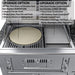 Sunstone SCPTXTANGO19 Texas Tango Outdoor Kitchen Island upgrade options—pizza stone and solid steel powder-coated griddle insert on grill grates.