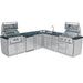 Sunstone SCPTXTANGO19 Texas Tango Outdoor Kitchen Island L-shaped layout with dual stainless grills, corner sink station, and storage cabinets.