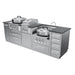 Complete wide-angle product photograph of the 9-foot Sunstone TexCajun outdoor kitchen island package, showing multiple burners, a sink with flex-faucet, and complete cabinet storage on a white background.