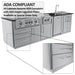 Sunstone SCPBAYOU8.6 Bayou Outdoor Kitchen Island 8'6" full run with grill, side burner, fridge, sink and storage cabinets—ADA compliant height option shown.
