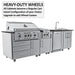 Sunstone Caprice 6′4″ Grill Island configured as a mobile unit with heavy-duty wheel casters for easy outdoor patio movement.