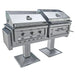 Sunstone Ruby-Hybrid Pro Duo Post Mount stainless steel outdoor grill and charcoal BBQ closed hood view