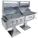 Sunstone Ruby-Hybrid Pro Duo Post Mount open lid configuration with multi-zone cooking grates