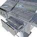 Sunstone Ruby-Hybrid Pro Duo Post Mount interior with rotisserie rod and adjustable charcoal tray