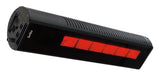 The soft, tinted glow of a SunStar SGL1560 glass heater providing ambient infrared heat on a modern terrace at night.