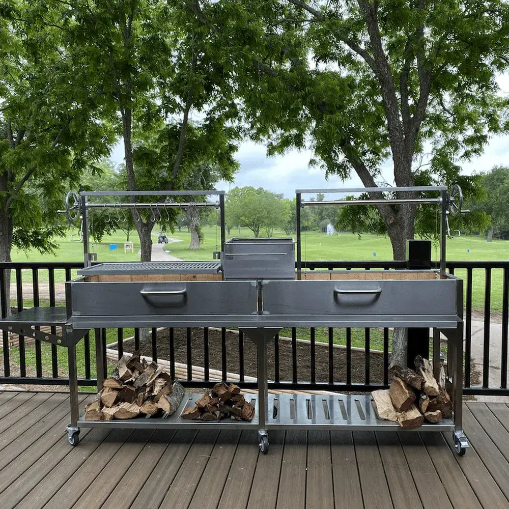 Tagwood BBQ04SS Double Santa Maria grill backyard deck setup with twin grilling stations