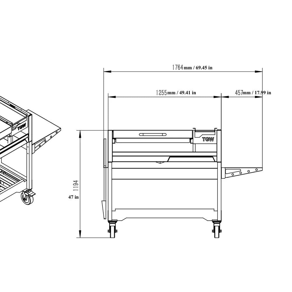 Tagwood BBQ18SI Argentine grill dimension diagram with measurements