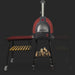 WPPO Infinity 103cm side table beside WPPO oven with red tile surface, storage shelf, caster wheels, and firewood.