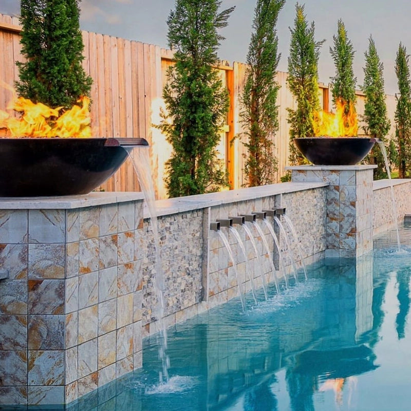 The Outdoor Plus Sedona GFRC Concrete Fire & Water Bowl Pool side