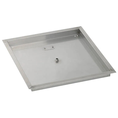 Stainless steel square drop-in burner pan with center gas connection for outdoor gas fire pit.