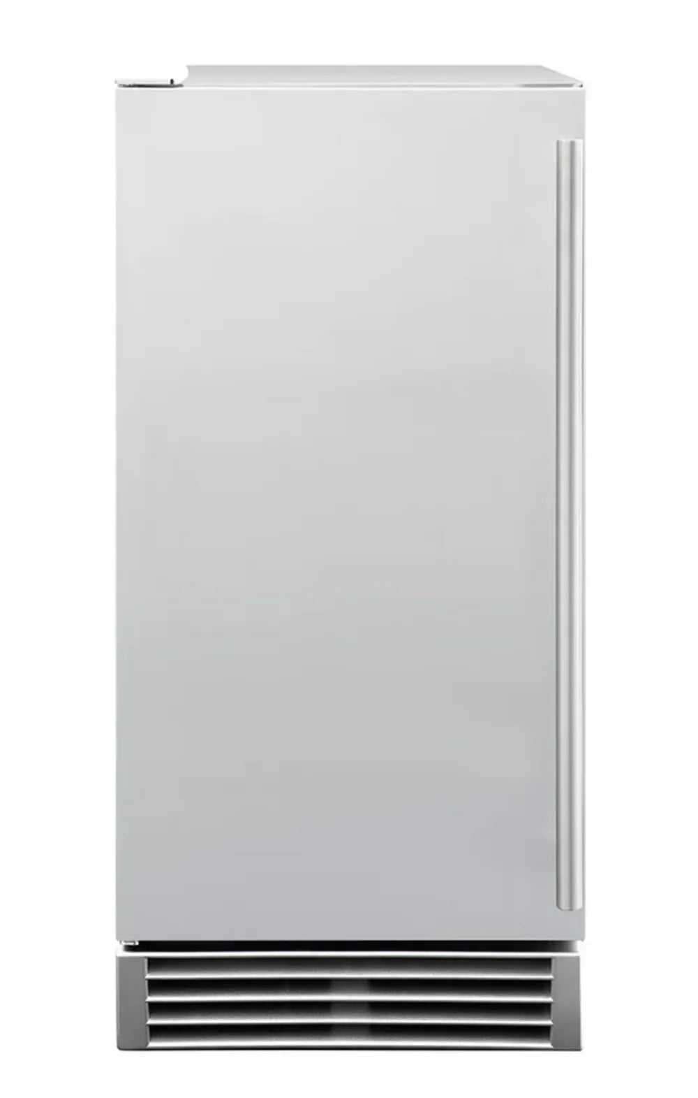 Summerset IM-15 outdoor rated 15-inch stainless steel ice maker with vertical handle.