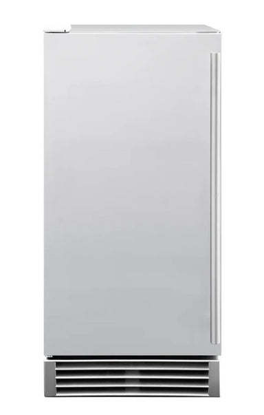 Summerset IM-15 outdoor rated 15-inch stainless steel ice maker with vertical handle.