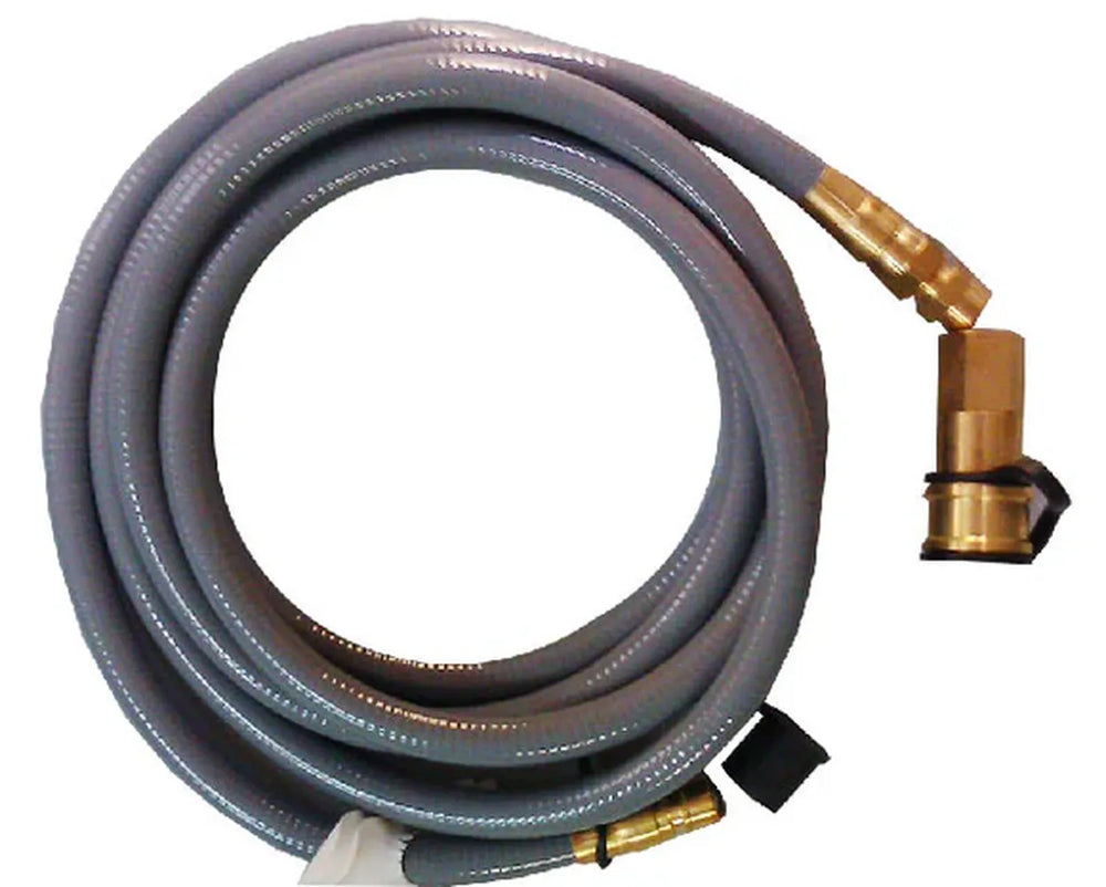 Sunstone NG-Hose 12-foot natural gas hose with quick connect fitting, coiled gray hose with brass connectors for outdoor grill hookup.