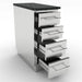 Sunstone SBC12SMD 4-drawer base cabinet with drawers fully extended on heavy-duty glides and topped with a dark granite countertop.
