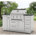 Sunstone SBC12SMD 4-drawer storage unit integrated into a complete outdoor kitchen island setup next to a gas grill.