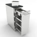 Sunstone SBC12SSRD pull-out spice rack drawer fully extended on heavy-duty glides showing three tiered storage levels and a removable top stainless steel bin.