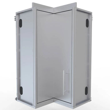 Sunstone SWC12SLS 12x12 inch outdoor kitchen corner wall cabinet with stainless steel swivel door and vertical handle.
