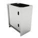 Rear angle view of Sunstone 18-inch single door cabinet showing side utility access ports for outdoor kitchen plumbing.