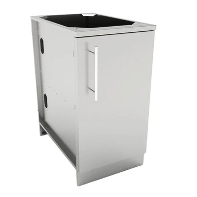Sunstone 18-inch stainless steel single door storage cabinet with right-hinge configuration and modern bar handle.