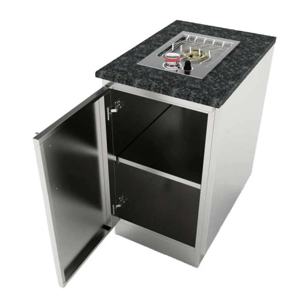 Sunstone SBC18FSD 18-inch cabinet installed in an outdoor island with a granite countertop and side burner burner.