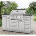 Sunstone SBC12SSRD 12-inch spice rack drawer integrated into a complete outdoor kitchen island next to a built-in gas grill and granite countertop.