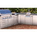 Integrated Sunstone SBC18STRD trash drawer installed in a modular outdoor kitchen island with a gas grill and sink.