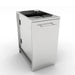 Side profile of Sunstone SBC18STRD 18-inch outdoor kitchen trash drawer cabinet showing stainless steel frame and pre-drilled holes.