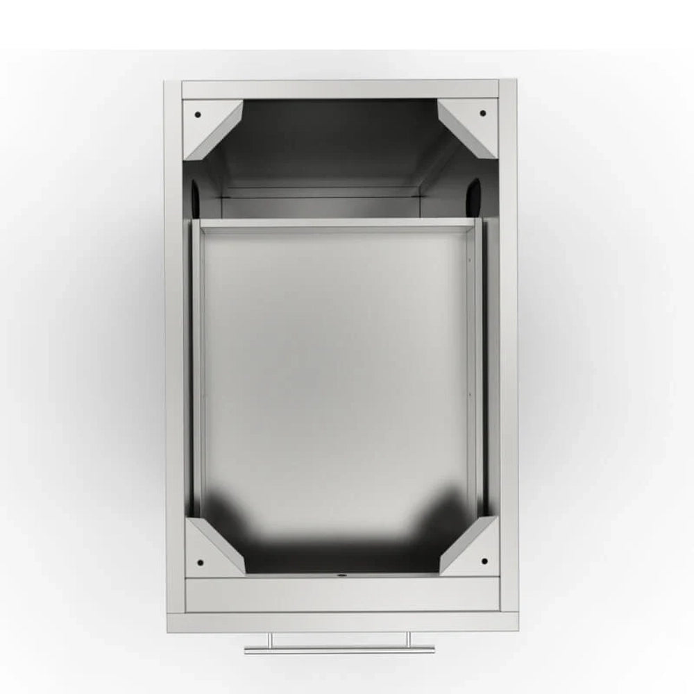 Top-down view of the Sunstone 18-inch base cabinet frame showing the internal structure and reinforced corner brackets for countertop installation.