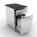 Sunstone SBC18SLPCD cabinet with the bottom drawer extended to show a standard 20lb propane tank secured in the built-in tank holder.