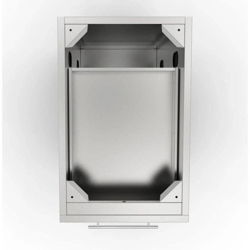 Top-down view of the Sunstone SBC18STD 18-inch outdoor cabinet interior showing the sturdy frame structure and corner mounting plates for countertop installation.
