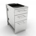 Sunstone SBC18STD 18-inch stainless steel triple drawer outdoor kitchen base cabinet showing side knockout holes for plumbing and electrical access.