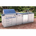 Outdoor kitchen island featuring Sunstone stainless grill, side burner, sink, and SAC20CSDR 20" appliance cabinet with right door for storage.