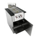Sunstone SAC20CSDR 20-inch stainless right-door appliance cabinet shown next to built-in side burner, with open lower storage access.